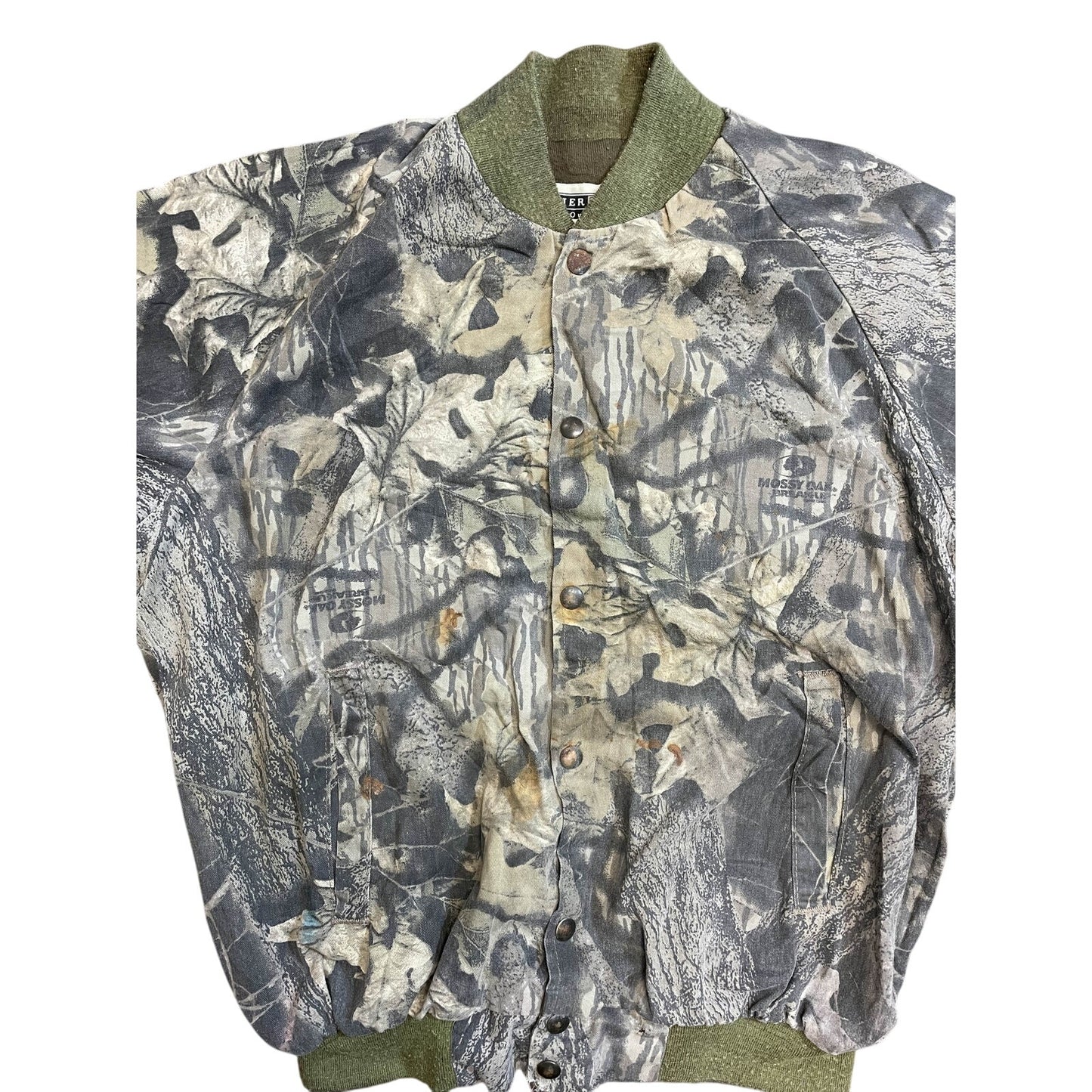 Vintage Men's JERZEES Mossy Oak Bomber Jacket Green Camouflage