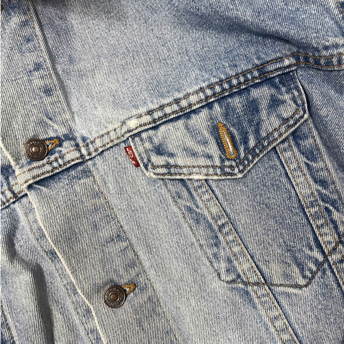 Levi’s Original Riveted Blue Jean Jacket with a Pinkish Collar