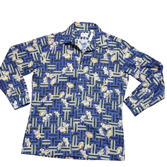 Rhodes Black, Blue, & White Moth/Butterfly Button up