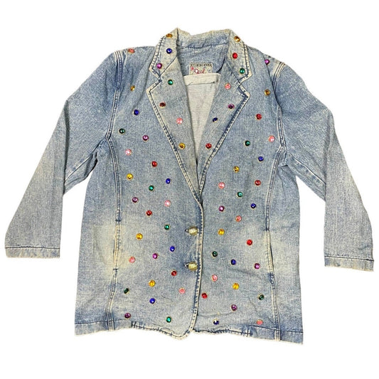 Vintage 80s Bejeweled Denim Blazer “Opal” By Hot Property