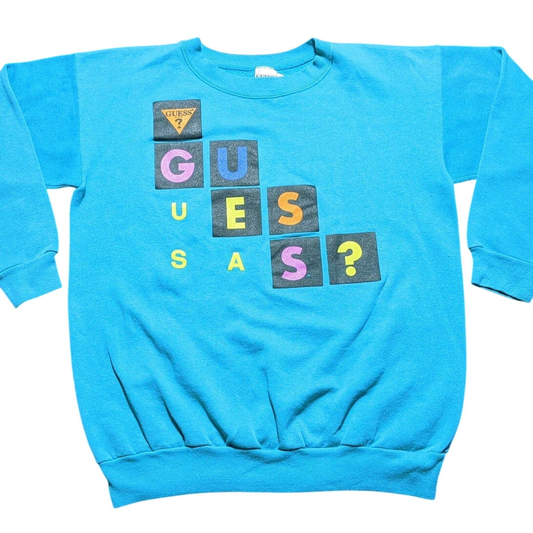 80s George Marciano Teal Graphic Guess Sweater