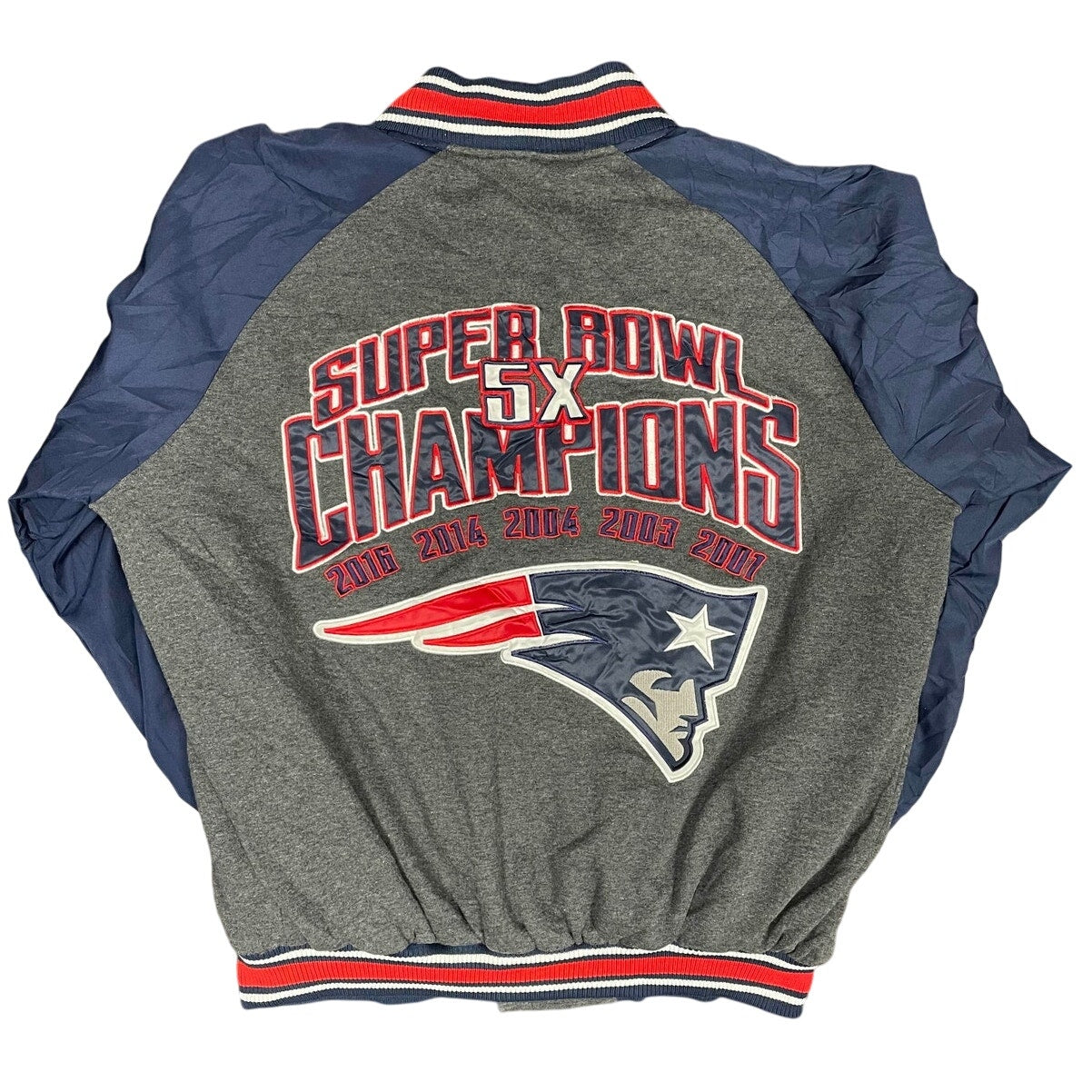 New England Patriots 5 Time Super Bowl Champions Varsity Jacket Mens