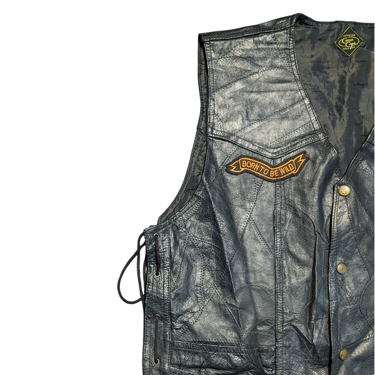 Canyon Creek Genuine Black Leather Vest With Patches