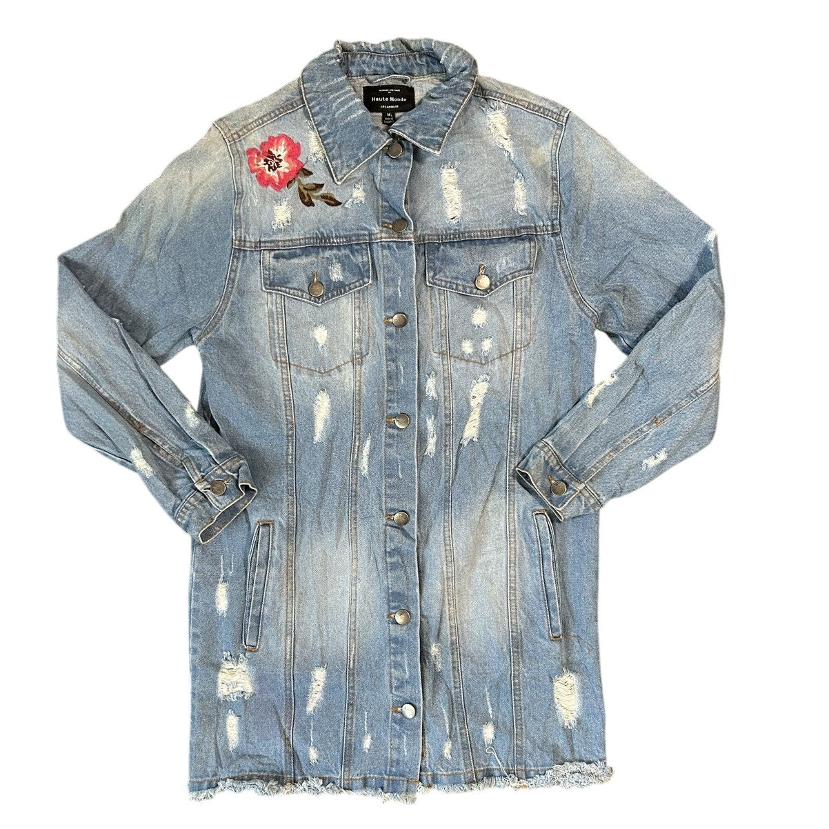 Haute Monde Iris Distressed Long Denim Jacket