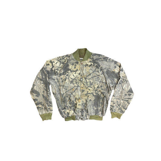 Vintage Men's JERZEES Mossy Oak Bomber Jacket Green Camouflage