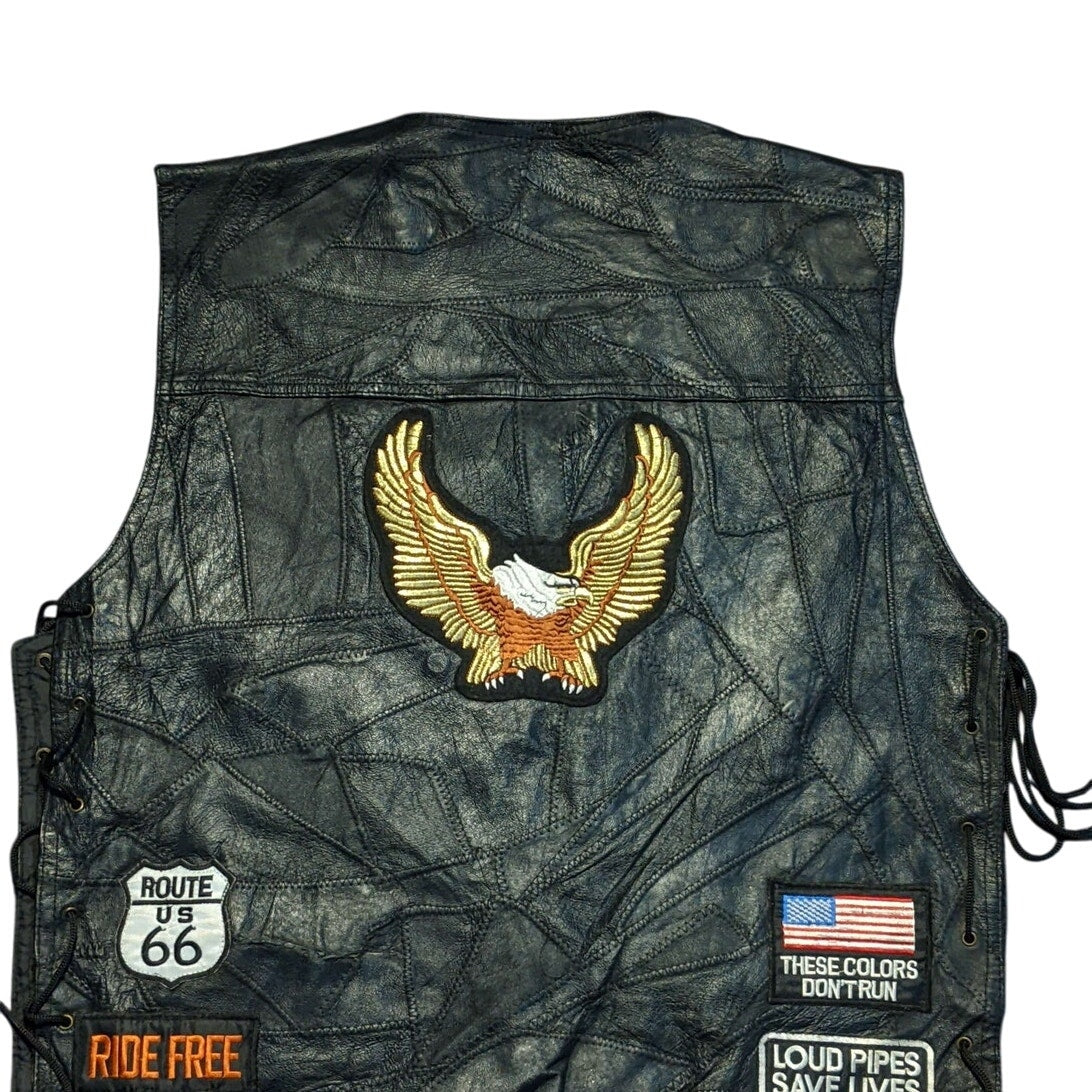 Canyon Creek Genuine Black Leather Vest With Patches