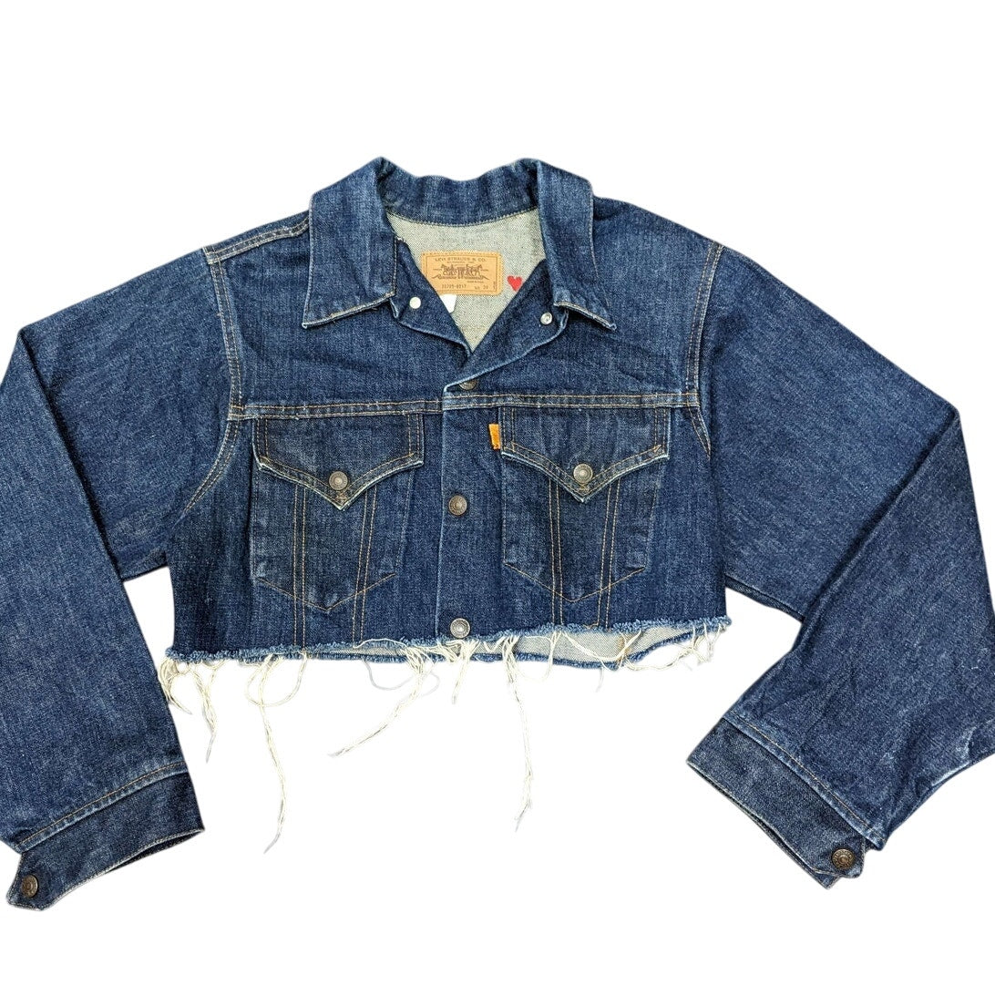 Levi's Strauss Dark Blue Denim Frayed Cropped Jacket