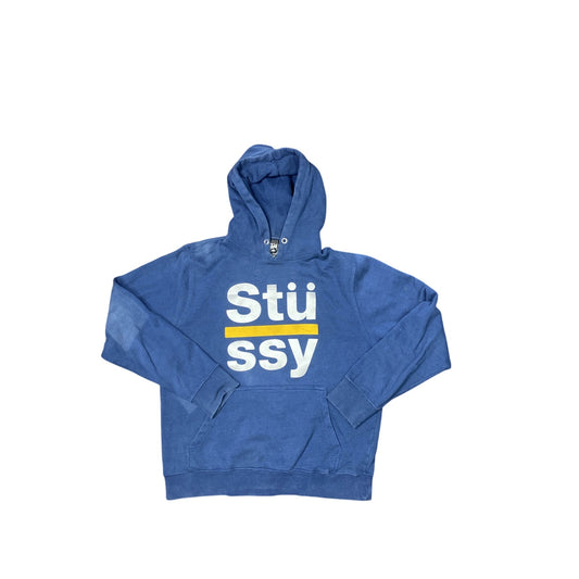 Stussy Samson Blue Hoodie with Yellow and White Lettering