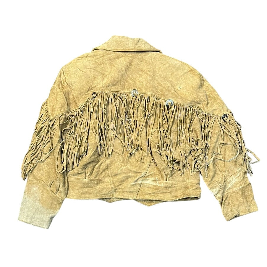 Vintage Yearbook Western-style Suede Leather Bomber Jacket with Fringe