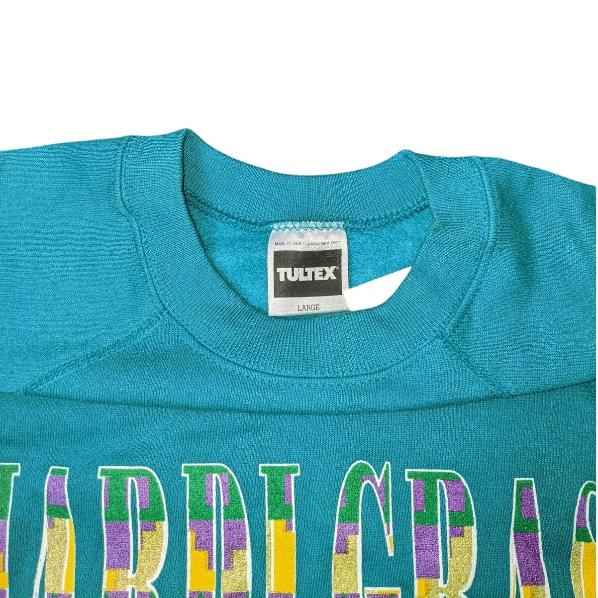 TULTEX VTG Teal Mardi Gras Sweater