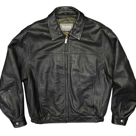 “Wilson’s Leather” Bomber Black Leather Jacket