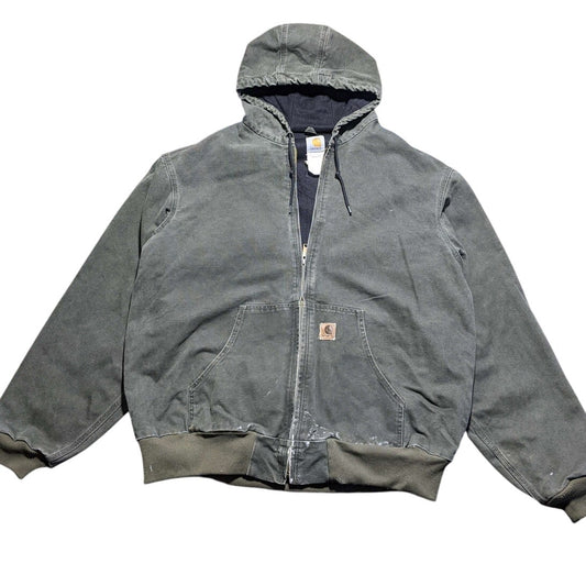 Vintage Greyish Green Hooded Carhartt Jacket