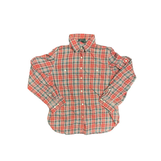 Ralph Lauren Women’s Button-Up Shirt Cotton Plaid Pockets Roll Tab Sleeve