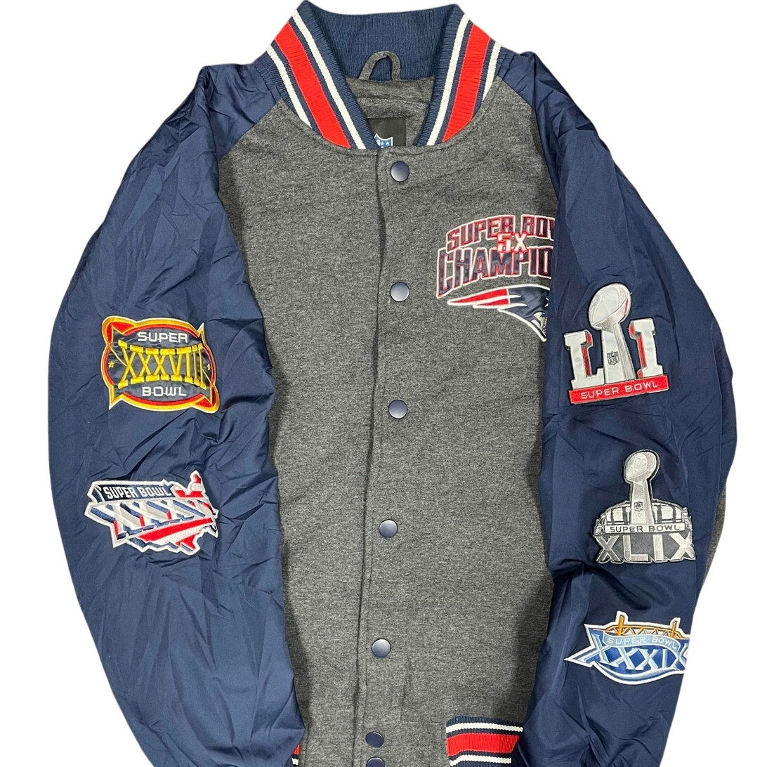 New England Patriots 5 Time Super Bowl Champions Varsity Jacket Mens