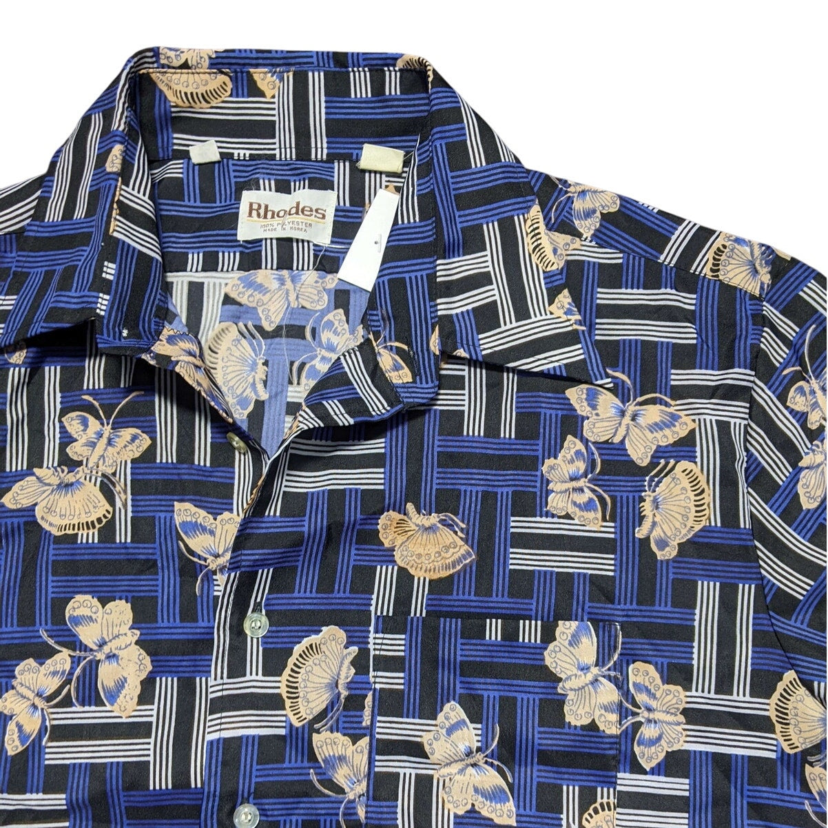 Rhodes Black, Blue, & White Moth/Butterfly Button up