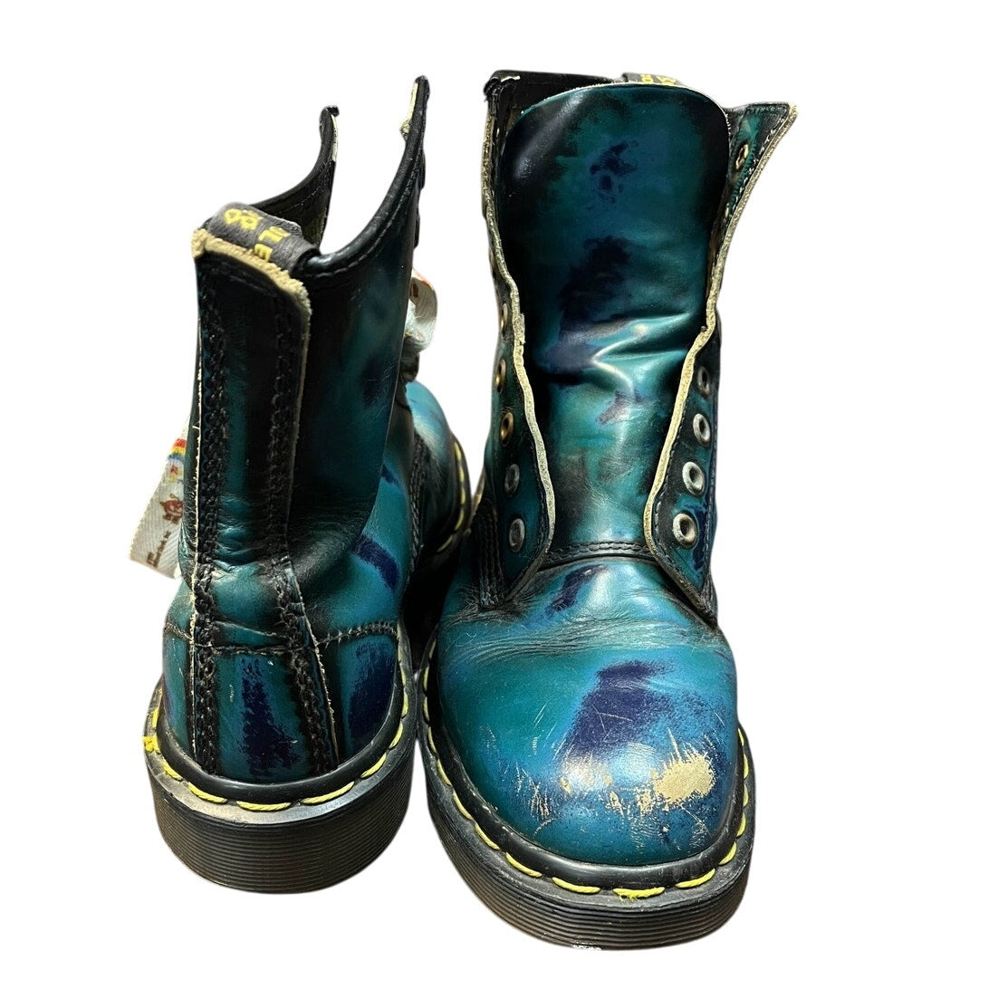 Dr. Martens Turquoise & Blue Rub Off Combat Shoes