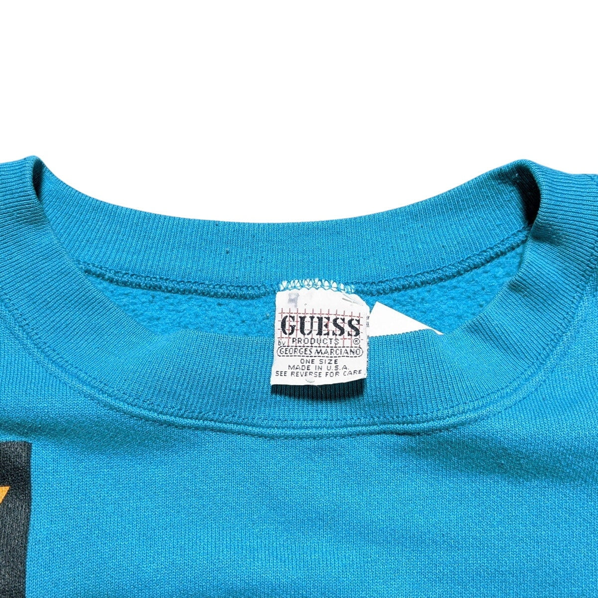 80s George Marciano Teal Graphic Guess Sweater