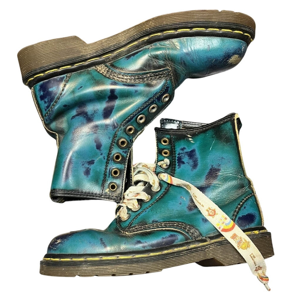 Dr. Martens Turquoise & Blue Rub Off Combat Shoes