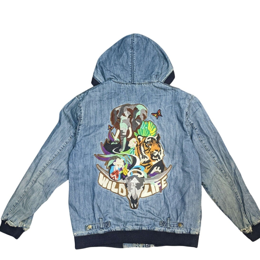 Lng Roots & Equipment Wild Life Embroidery Hooded Denim Jacket