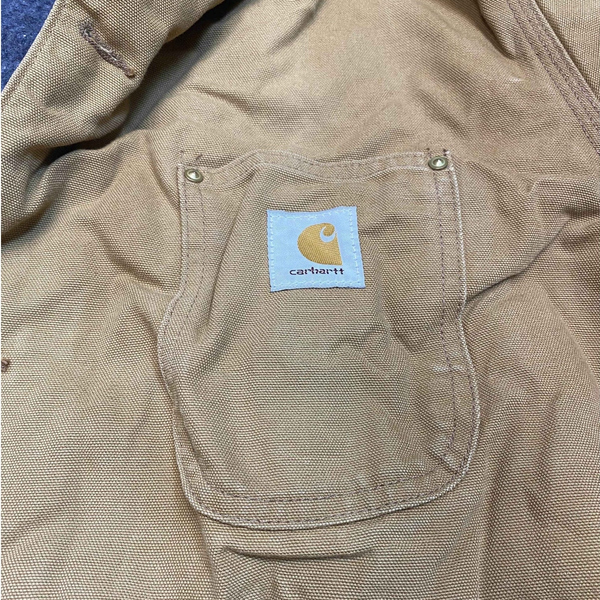 Vintage 80s Carhartt Mens 44 Thrashed Blanket Lined Hooded Chore Barn Jacket