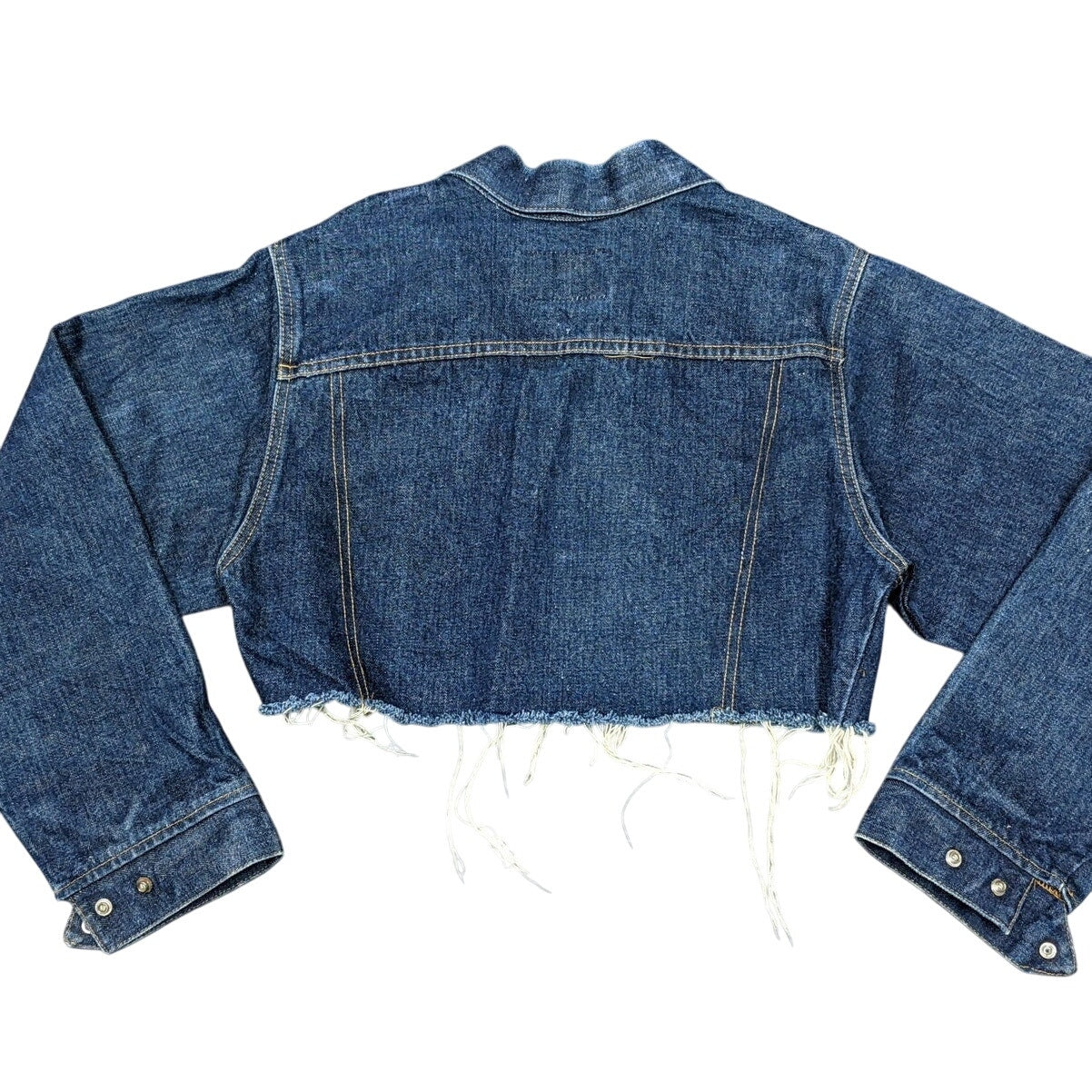 Levi's Strauss Dark Blue Denim Frayed Cropped Jacket