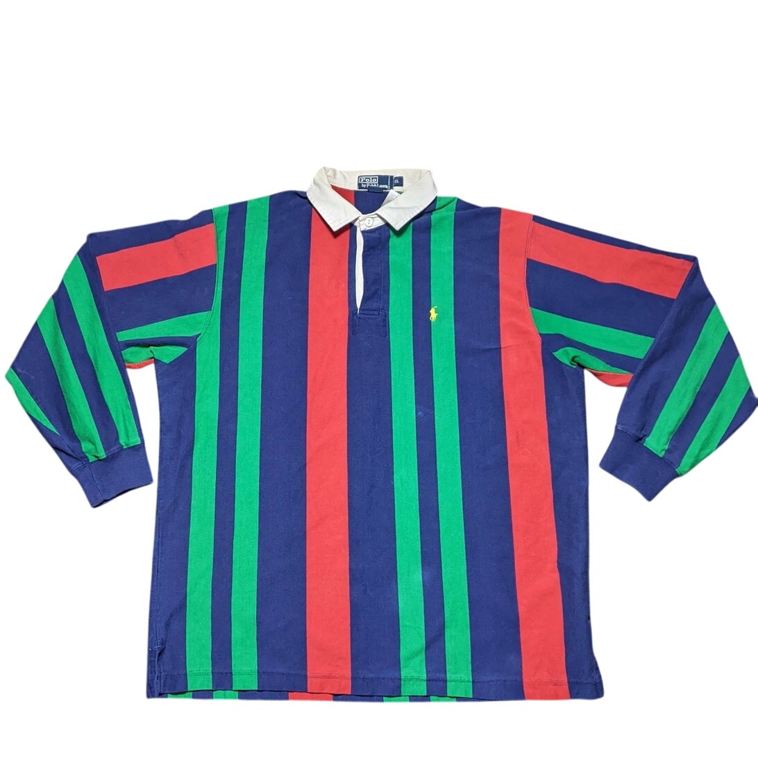 POLO by Ralph Lauren Striped Red, Blue, & Green Long Sleeve Polo