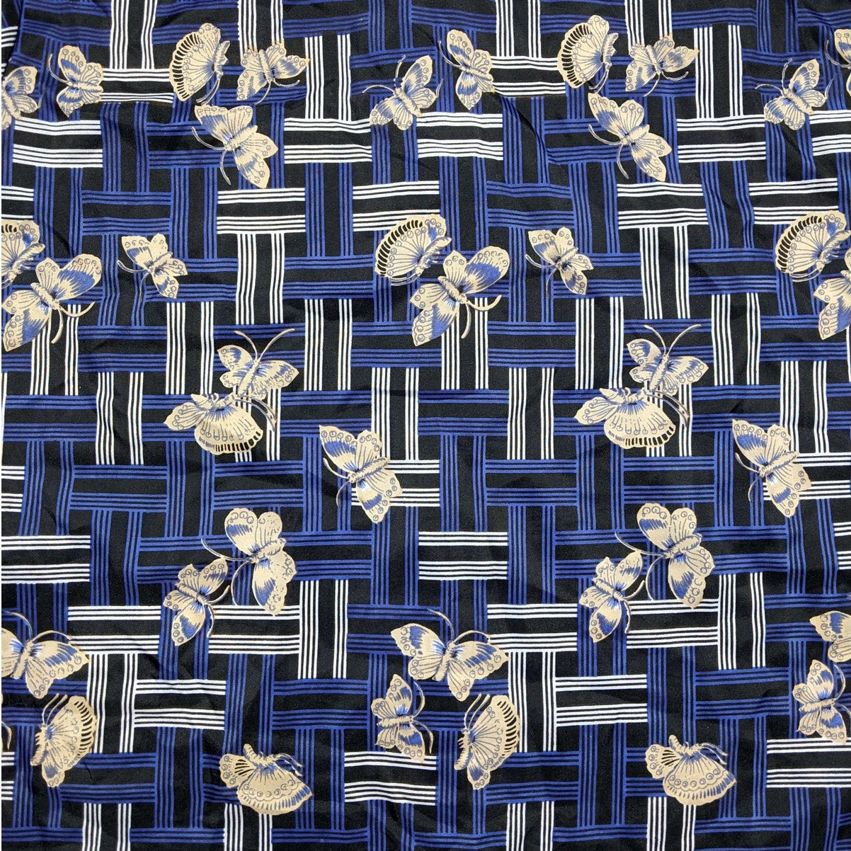 Rhodes Black, Blue, & White Moth/Butterfly Button up