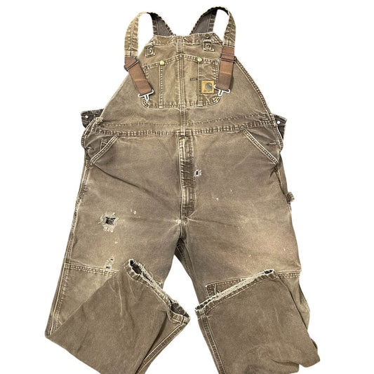 Carhartt Washed Brown Overalls with Rips