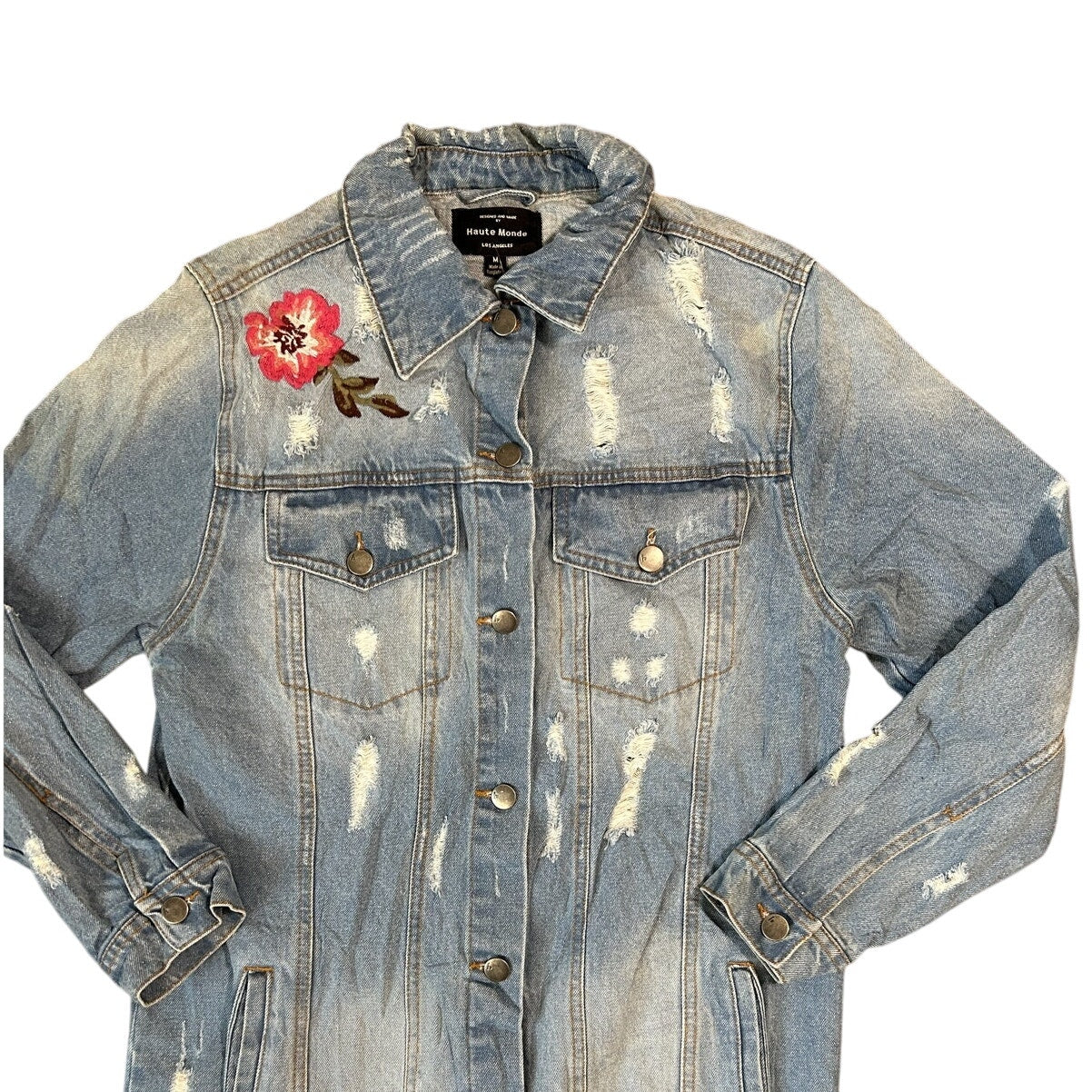 Haute Monde Iris Distressed Long Denim Jacket