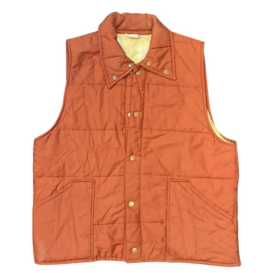 Vtg M 70s Vest Orange Tom Cat Nine Lives Retro HTF Button Up Big Collar