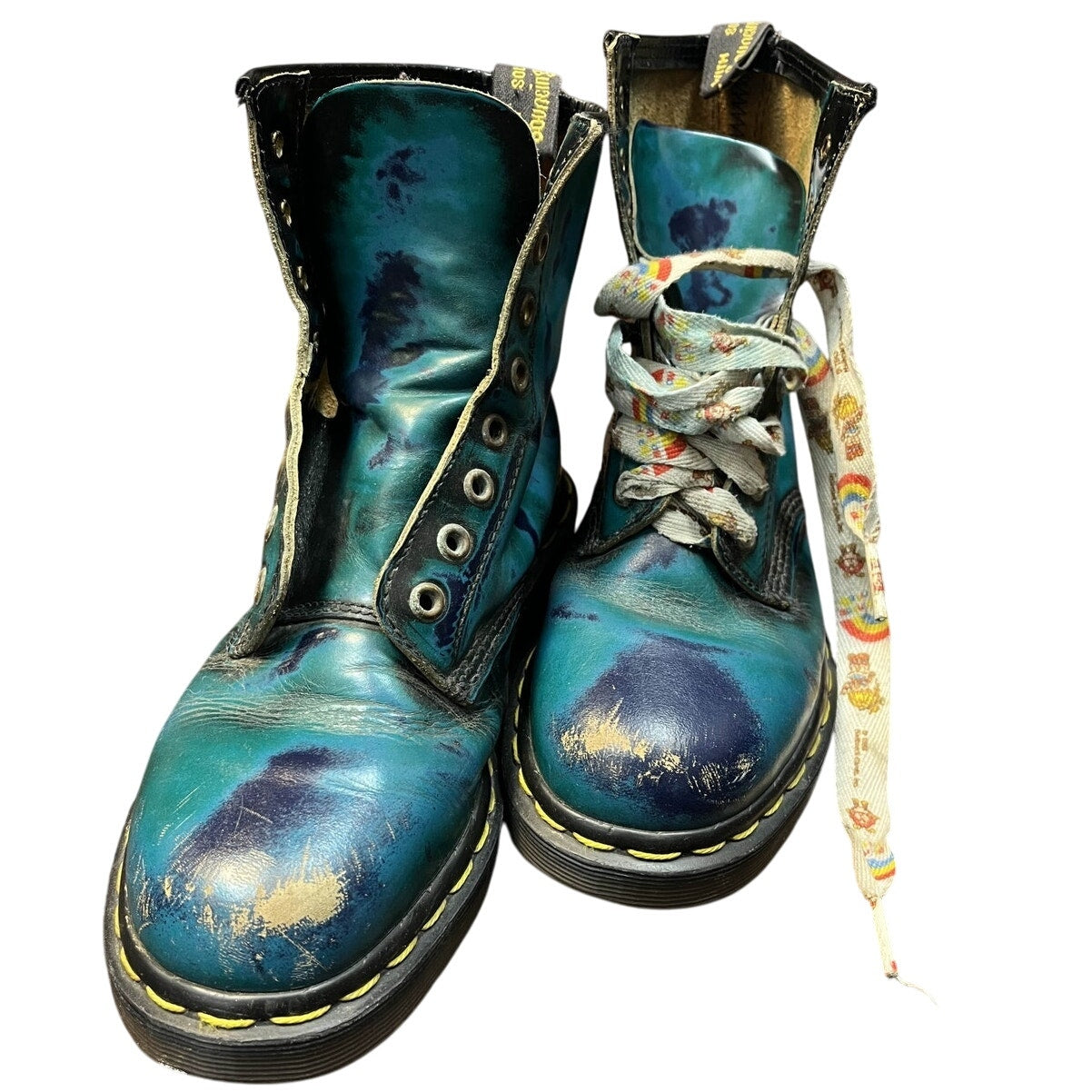 Dr. Martens Turquoise & Blue Rub Off Combat Shoes