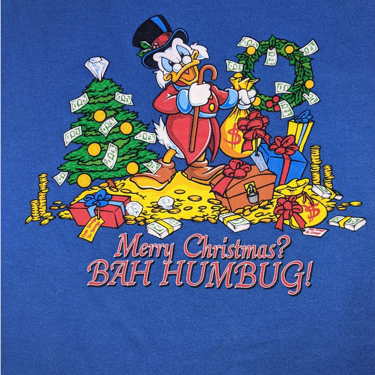 The Disney Catalog Blue Scrooge McDuck Bah Humbug Christmas Sweater