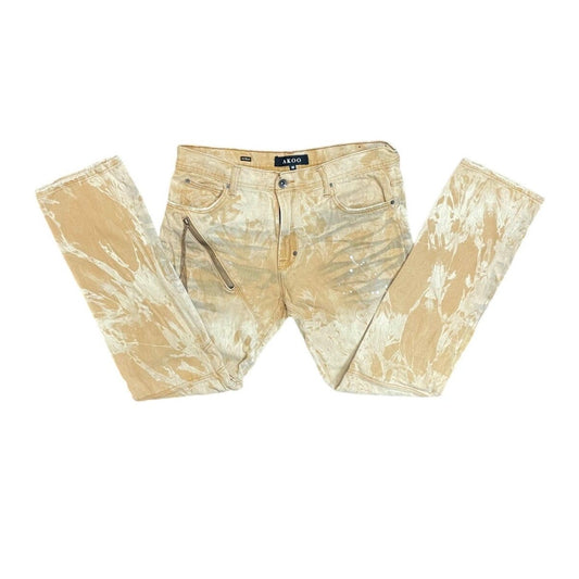 Men's AKOO Orange White Tie Dye Print  Distressed Jeans