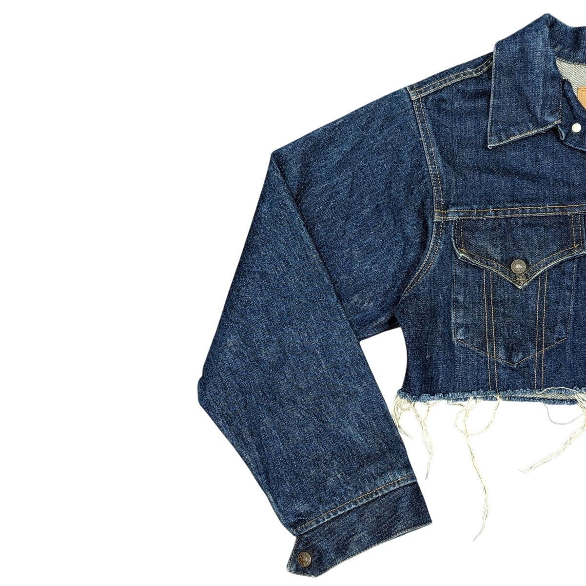 Levi's Strauss Dark Blue Denim Frayed Cropped Jacket