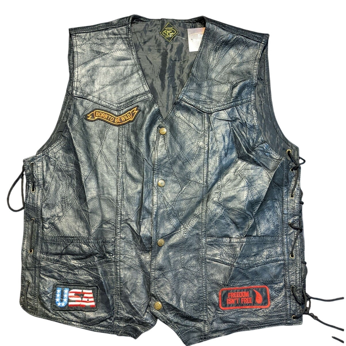 Canyon Creek Genuine Black Leather Vest With Patches