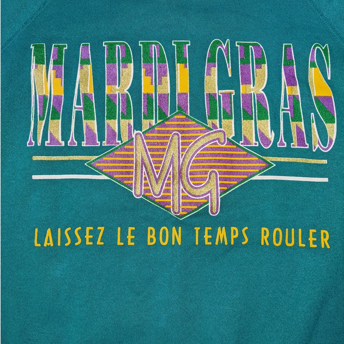 TULTEX VTG Teal Mardi Gras Sweater